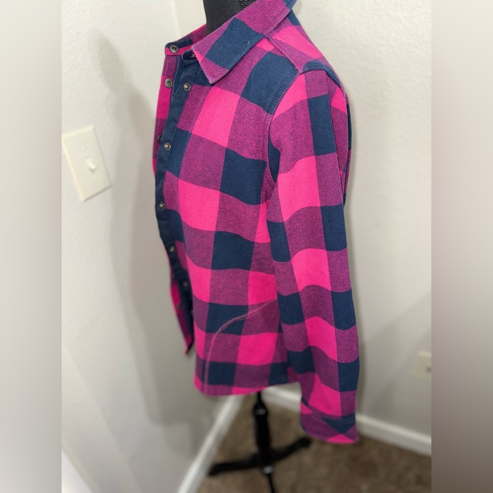 Orvis Pink Navy Buffalo Plaid Flannel Shirt Snap Western Grunge Y2K- Medium - Picture 5 of 9